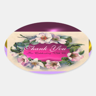 Sticker Ovale Roses SAUVAGES AVEC PIERRE DE GEM DE FUCHSIA ROSE,