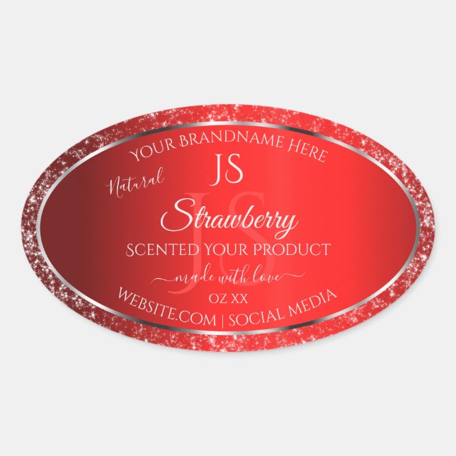 Sticker Ovale Rouge chatoyant avec initiales de Parties scintill (Devant)