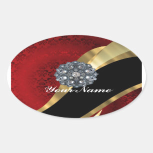 Sticker Ovale Rouge damas & or