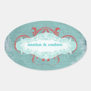 Sticker Ovale Rouge de tentation de turquoise de la