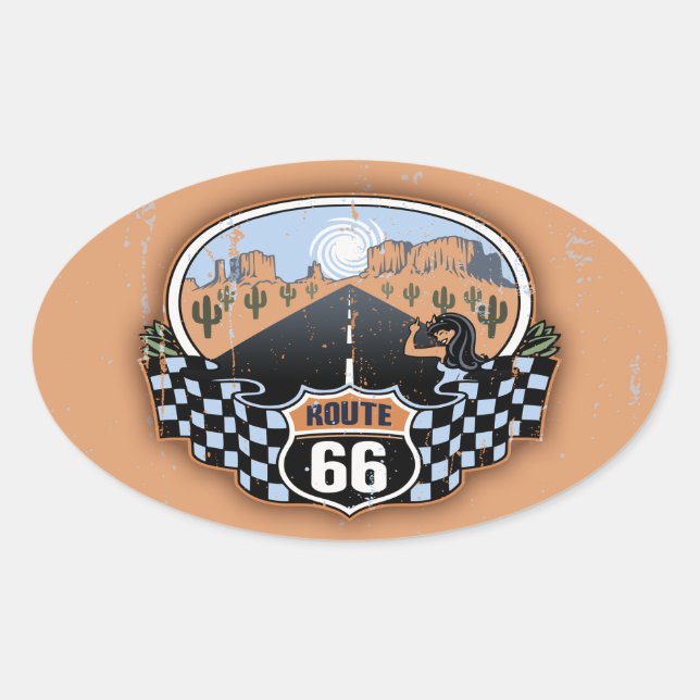 Sticker Ovale Route 66 Désert (Devant)