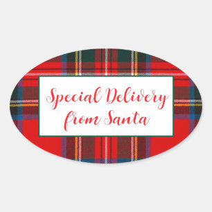 Sticker Ovale Royal Stewart Christmas Plaid Père Noël PERSONNALI