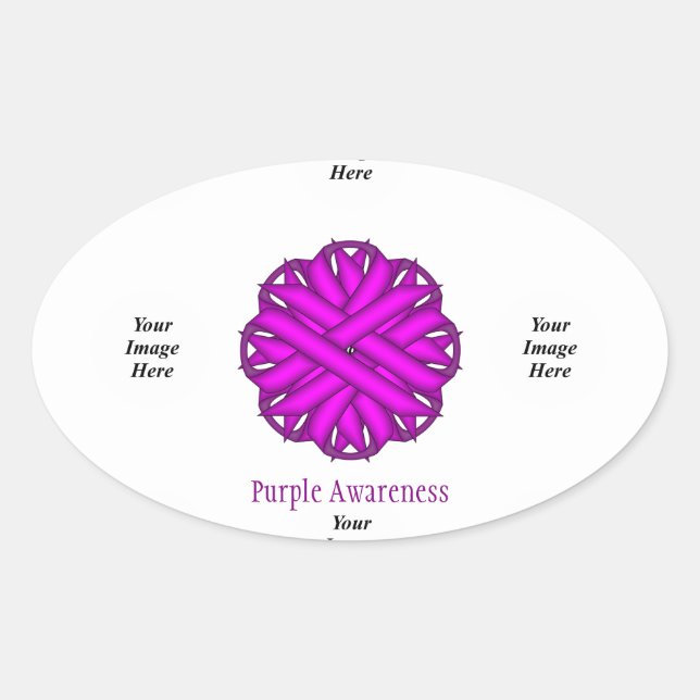 Sticker Ovale Ruban à fleurs violettes Modèle par Kenneth Yoncic (Devant)