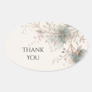 Sticker Ovale Sage Blue Aquarelle Fleurs Mariage Remerciement