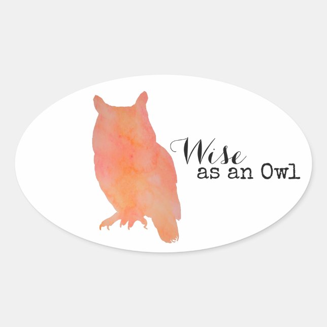 Sticker Ovale Sage comme un Hibou Typographique Aquarelle (Devant)
