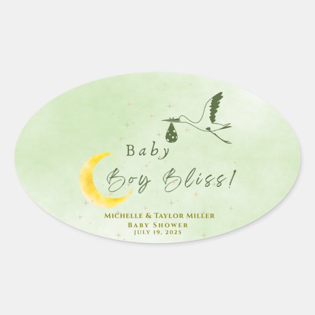 Sticker Ovale Sage Green Starlit Baby Boy Bliss Special Delivery (Devant)