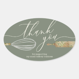 Sticker Ovale Sage ivoire chef merci boulangerie petite entrepri