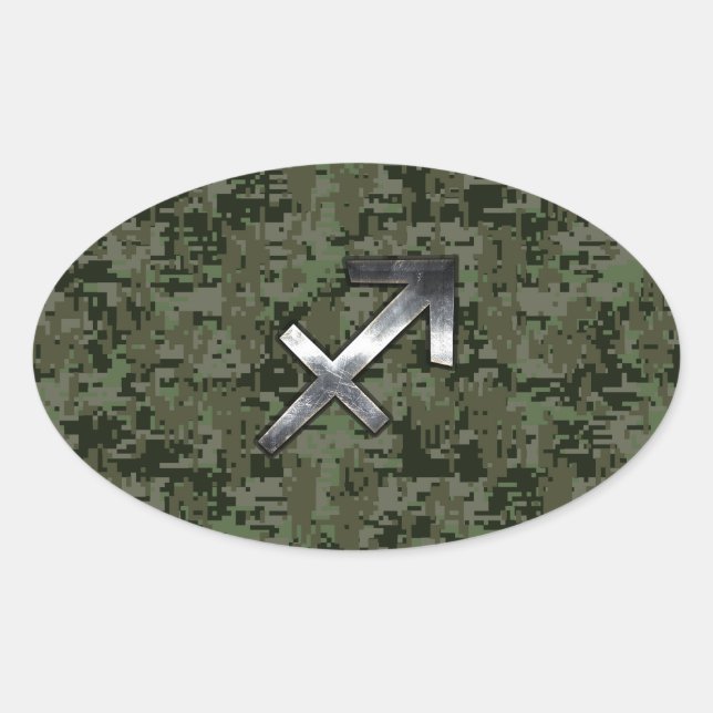 Sticker Ovale Sagittaire d'argent Zodiac Woodland Camion numériq (Devant)