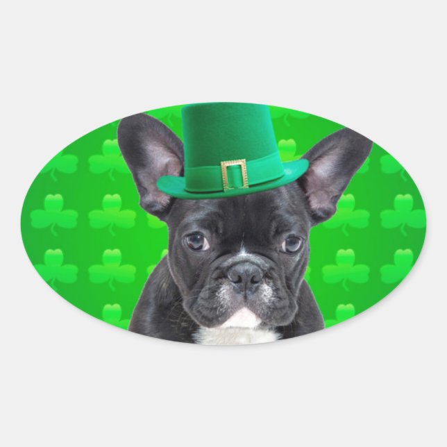 Sticker Ovale Saint Patrick, Chien de taureau français (Devant)