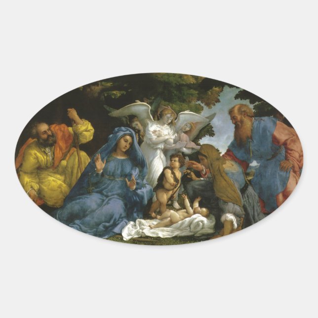 Sticker Ovale Sainte Famille avec Saints et Anges (Devant)