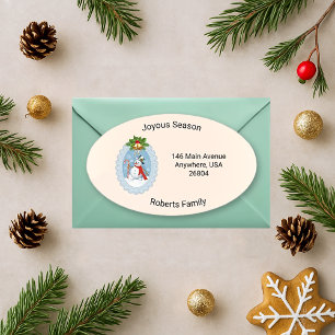 Sticker Ovale Saison Joyeuse de Snowman Holly Oval