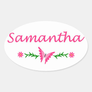 Sticker Ovale Samantha (Papillon rose)