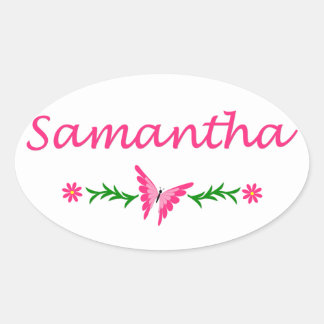 Sticker Ovale Samantha (Papillon rose)