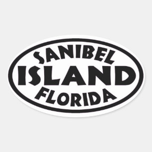 Sticker Ovale Sanibel Island Floride noir blanc ovale autocollan