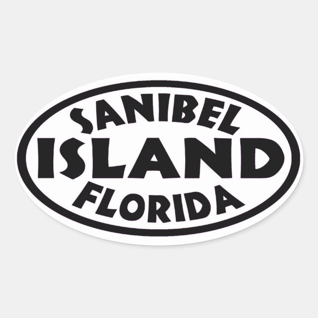 Sticker Ovale Sanibel Island Floride noir blanc ovale autocollan (Devant)