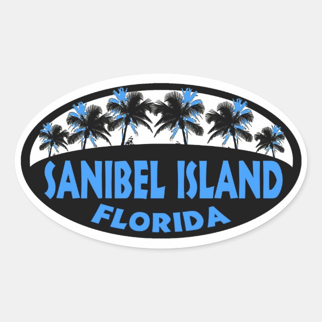 Sticker Ovale Sanibel Island Palmiers bleus de Floride (Devant)
