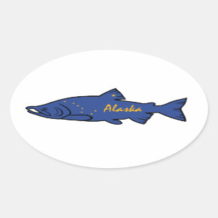 Sticker Ovale Saumon de l'Alaska du poisson