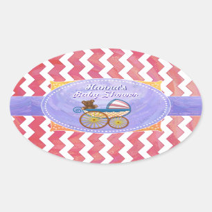 Sticker Ovale Saumon Swirl Pink Chevron Baby shower