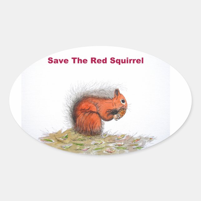 Sticker Ovale Sauvez l'écureuil rouge (Devant)