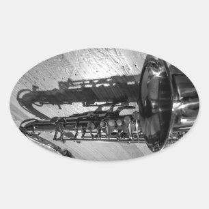 Sticker Ovale Saxophone locataire noir et blanc