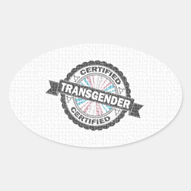 Sticker Ovale Sceau d'approbation certifié Transgenre Pride (Devant)