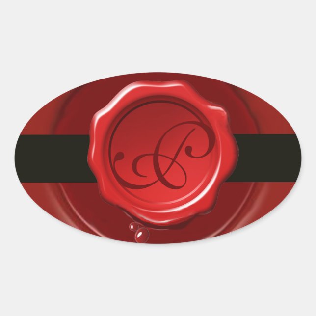 Sticker Ovale SCEAU DE CIRE ROUGE AVEC MONogramme DE BANDE NOIRE (Devant)