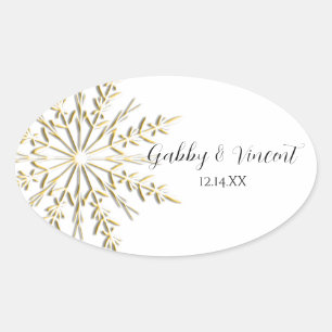 Sticker Ovale Sceau d'enveloppe de mariage d'hiver de flocon d'o