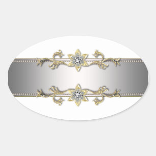 Sticker Ovale Sceau d'enveloppe élégant en or argent blanc Jewel