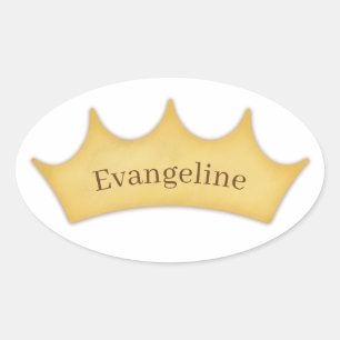 Sticker Ovale Sceau Royal de Conte de Fées Couronne Dorée Nom En