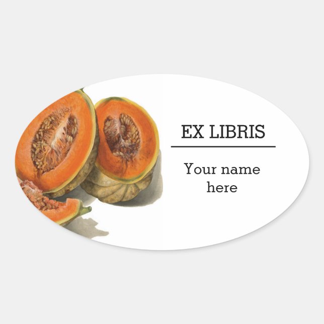 Sticker Ovale Schéma de melon de cantaloupe découpé ex libris (Devant)