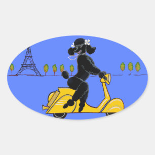 Sticker Ovale Scooter Poodle Noir Tour Eiffel Retro