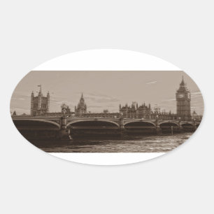 Sticker Ovale Sepia Big Ben Tower Palace de Westminster