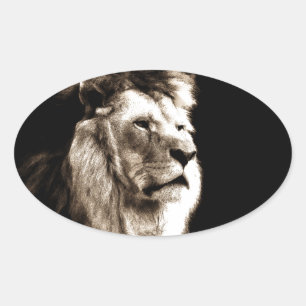 Sticker Ovale Sepia Lion