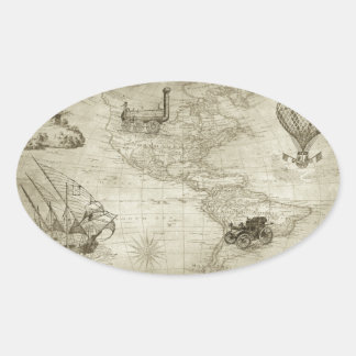 Sticker Ovale Sepia Old Antique Vintage États-Unis Carte Voyage