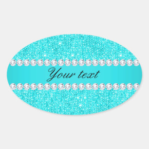 Sticker Ovale Séquences et diamants turquoise personnalisés