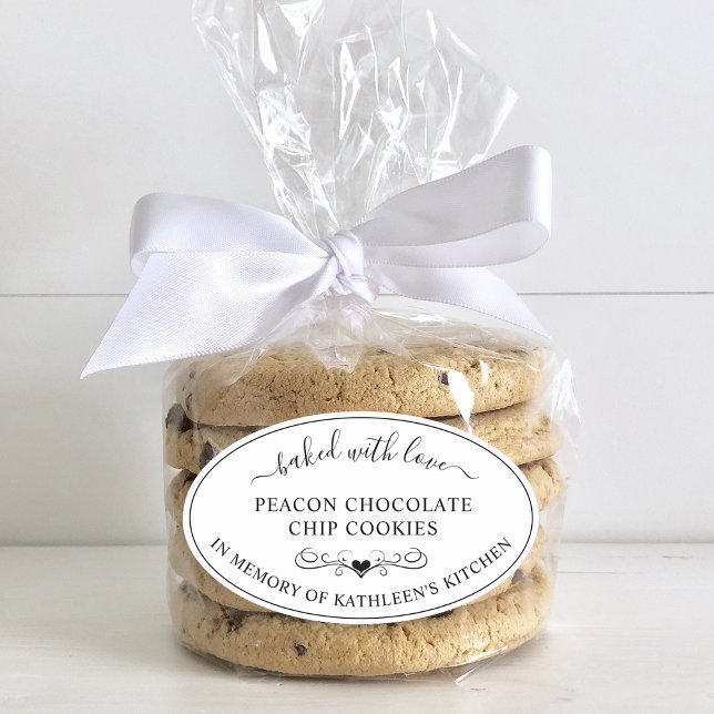 Sticker Ovale Service commémoratif En mémoire de Faveur préparée (Memorial Service Memory Of Baked With Love Favor Oval Sticker)