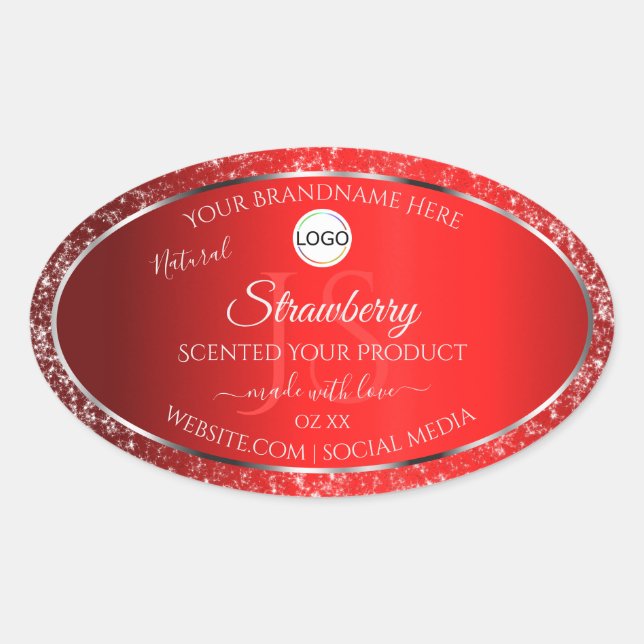 Sticker Ovale Shimmery Red Logo Initiales Parties scintillant Ét (Devant)
