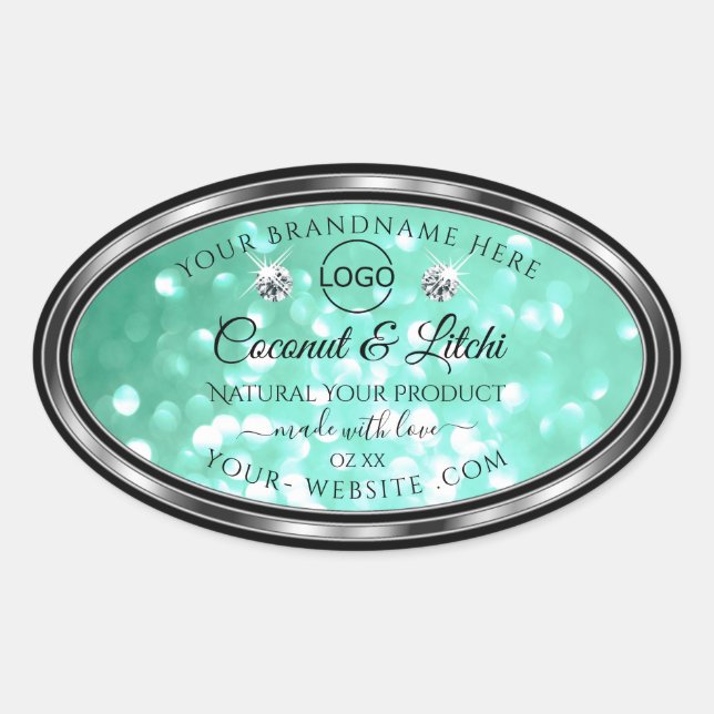 Sticker Ovale Shimmery Turquoise Parties scintillant Produit Éti (Devant)