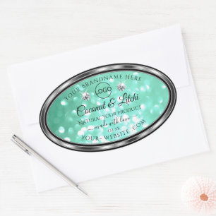 Sticker Ovale Shimmery Turquoise Parties scintillant Produit Éti
