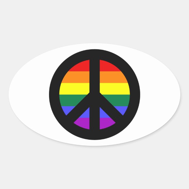 Sticker Ovale Signe de paix arc-en-ciel (Devant)