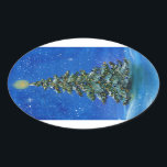 Sticker Ovale Silencieux sapin de Noël par Renee Lavoie<br><div class="desc">Arbre de Noël Silent Night A l'origine un acrylique de 11 x 14 pouces sur tableau en toile. J'ai utilisé de la peinture acrylique, de la peinture métallique, de la parties scintillant d'or et des pièces d'accent bleu cobalt pour le bling supplémentaire. "Silent Night Christmas Tree" copyright Renee L. Lavoie...</div>