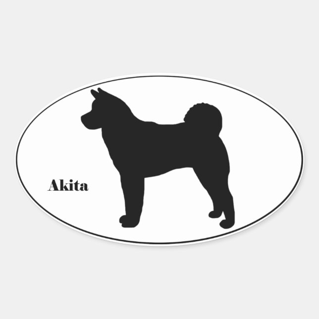 Sticker Ovale Silhouette d'Akita (Devant)
