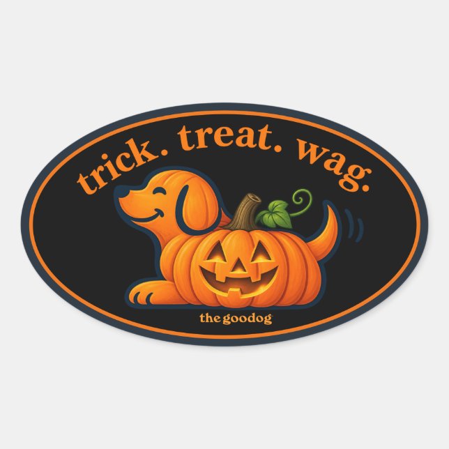 Sticker Ovale Silhouette de chien Jack-O-Lantern mignon (Devant)
