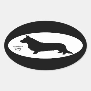 Sticker Ovale Silhouette de corgi de Gallois de cardigan
