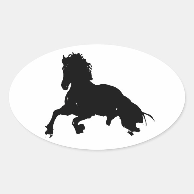 Sticker Ovale Silhouette du cheval blanc noir (Devant)