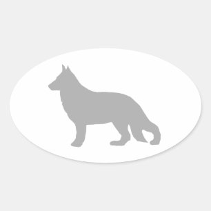 Sticker Ovale Silhouette Grise de Berger Allemand