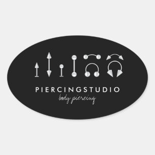 Sticker Ovale Simple Sharp Piercing Studio Tatouage Noir