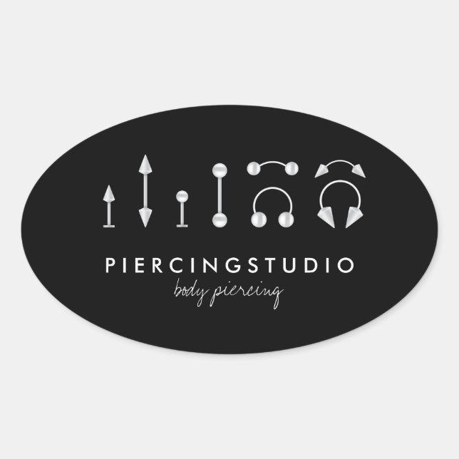 Sticker Ovale Simple Sharp Piercing Studio Tatouage Noir (Devant)