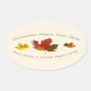 Sticker Ovale Sirop d'érable triple couleur Feuille d'érable Éti