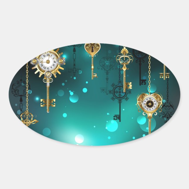 Sticker Ovale Skeleton Keys on Green Background (Devant)